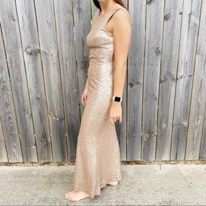 LULU'S Rose Gold Sequin Slink & Wink Maxi Dress